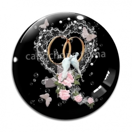 Cabochon Verre - oiseau mariage