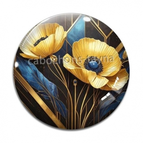 Cabochon Verre - coquelicot bleu et or