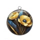 Pendentif Cabochon Argent - coquelicot bleu et or