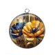 Pendentif Cabochon Argent - coquelicot bleu et or