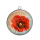 Pendentif Cabochon Argent - coquelicot 