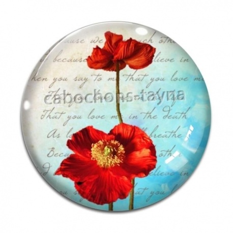 Cabochon Verre - coquelicot 
