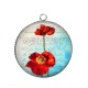 Pendentif Cabochon Argent - coquelicot 