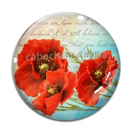 Cabochon Verre - coquelicot 