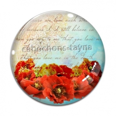 Cabochon Verre - coquelicot 