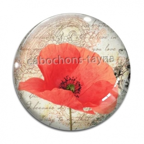 Cabochon Verre - coquelicot 