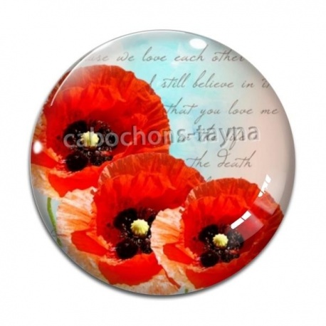 Cabochon Verre - coquelicot 