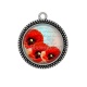 Pendentif Cabochon Argent - coquelicot 