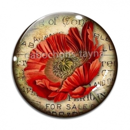 Cabochon Verre - coquelicot