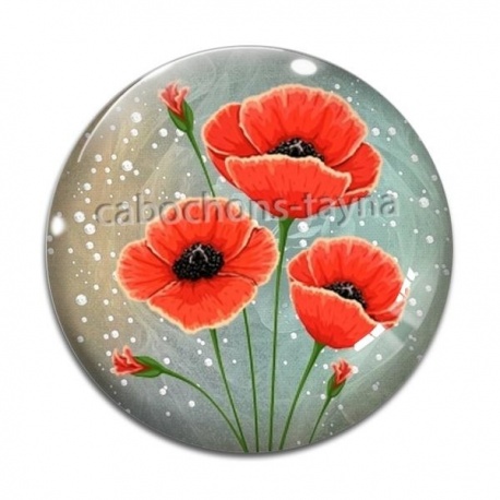 Cabochon Verre - coquelicot 