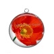 Pendentif Cabochon Argent - coquelicot