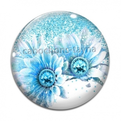 Cabochon Verre - fleur bleu