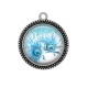 Pendentif Cabochon Argent - fleur bleu