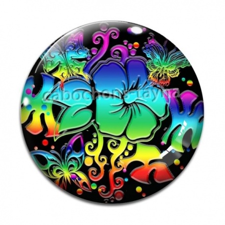 Cabochon Verre - fleur exotique
