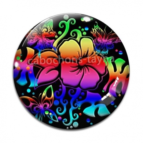 Cabochon Verre - fleur exotique