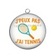 Pendentif Cabochon Argent - j'peux pas j'ai tennis
