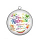 Pendentif Cabochon Argent - vive la retraite, farniente, sieste et petit cocktail