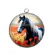 Pendentif Cabochon Argent - cheval coquelicot