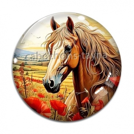 Cabochon Verre - cheval coquelicot