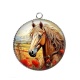 Pendentif Cabochon Argent - cheval coquelicot