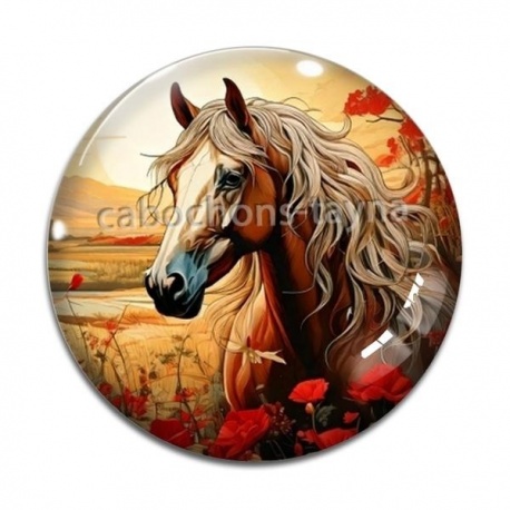 Cabochon Verre - cheval coquelicot