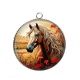 Pendentif Cabochon Argent - cheval coquelicot