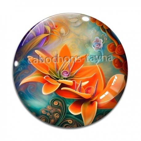 Cabochon Verre - fleur exotique