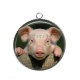 Pendentif Cabochon Argent - cochon