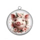 Pendentif Cabochon Argent - cochon