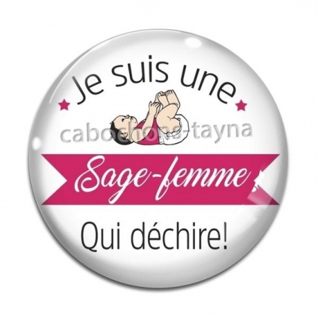 Cabochon Verre - sage femme qui déchire