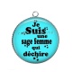 Pendentif Cabochon Argent - je suis une sage femme qui déchire