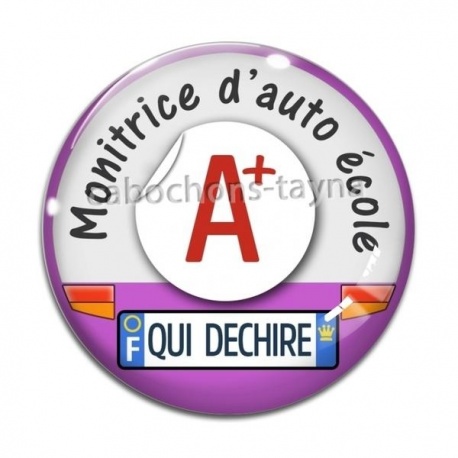 Cabochon Verre - monitrice d'auto école qui déchire