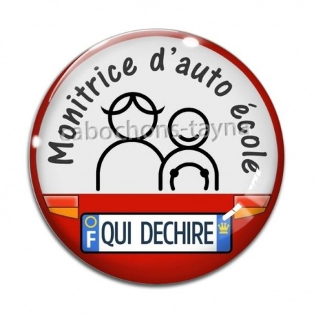 Cabochon Verre - monitrice d'auto école qui déchire