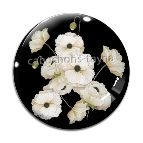 Cabochon Verre - coquelicot blanc