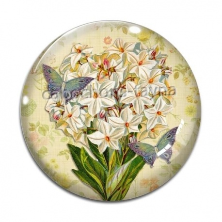 Cabochon Verre - fleur exotique