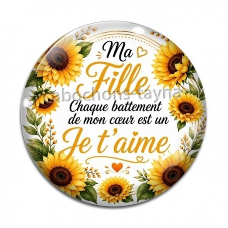 Cabochon Verre - ma fille chaque battement de mon coeur est un Je t'aime