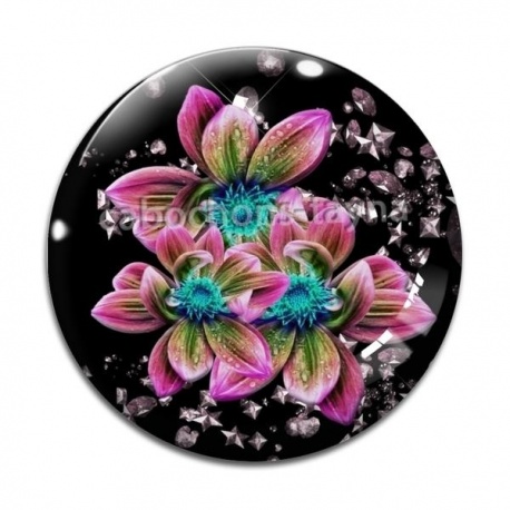 Cabochon Verre - fleur exotique