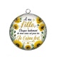 Pendentif Cabochon Argent - A ma fille chaque battement de mon coeur est pour toi un Je t'aime fort