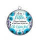 Pendentif Cabochon Argent - A ma fille chaque battement de mon coeur est pour toi un Je t'aime fort