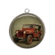 Pendentif Cabochon Argent -  voiture jeep vintage