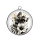 Pendentif Cabochon Argent - fleur exotique
