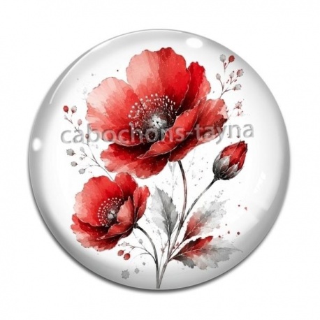Cabochon Verre - coquelicot