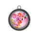 Pendentif Cabochon Argent - fleur exotique