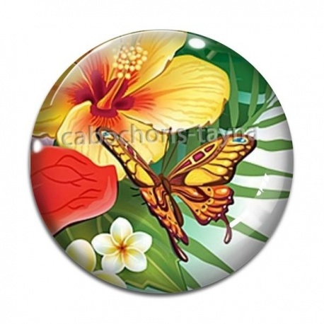 Cabochon Verre - fleur exotique