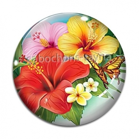Cabochon Verre - fleur exotique