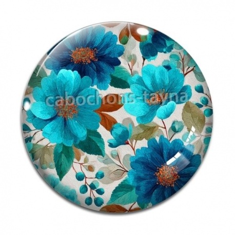 Cabochon Verre - fleur bleue