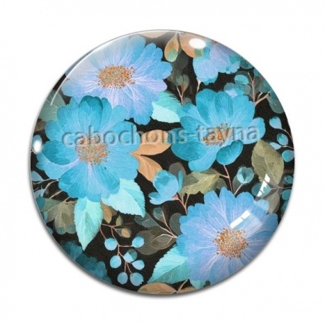 Cabochon Verre - fleur bleue