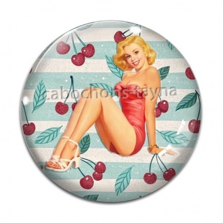Cabochon Verre - pin up cerise