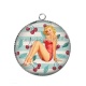 Pendentif Cabochon Argent - pin up cerise