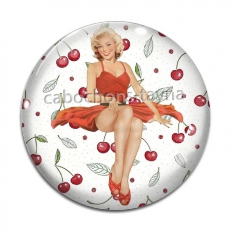 Cabochon Verre -  pin up cerise